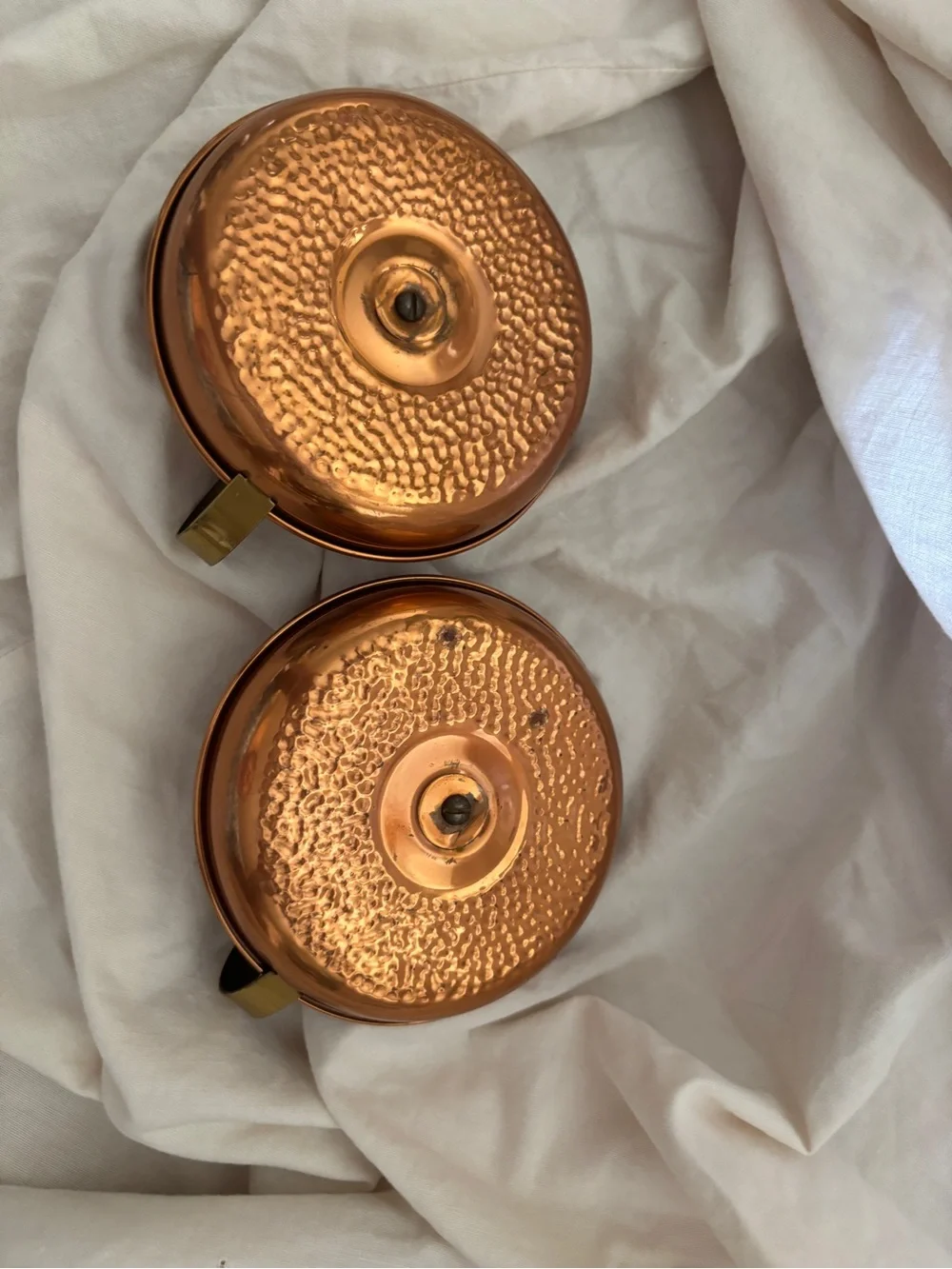 Copper Finish Taper Candle Holder Pair with Brass Handles